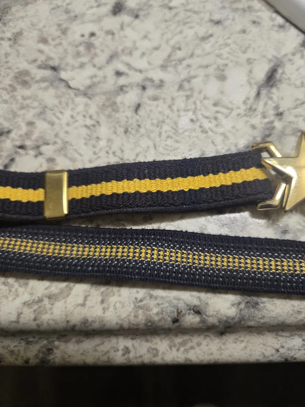 Vintage Gold Star Buckle Navy and Yellow Kids Elastic Belt. Adjustable. 27